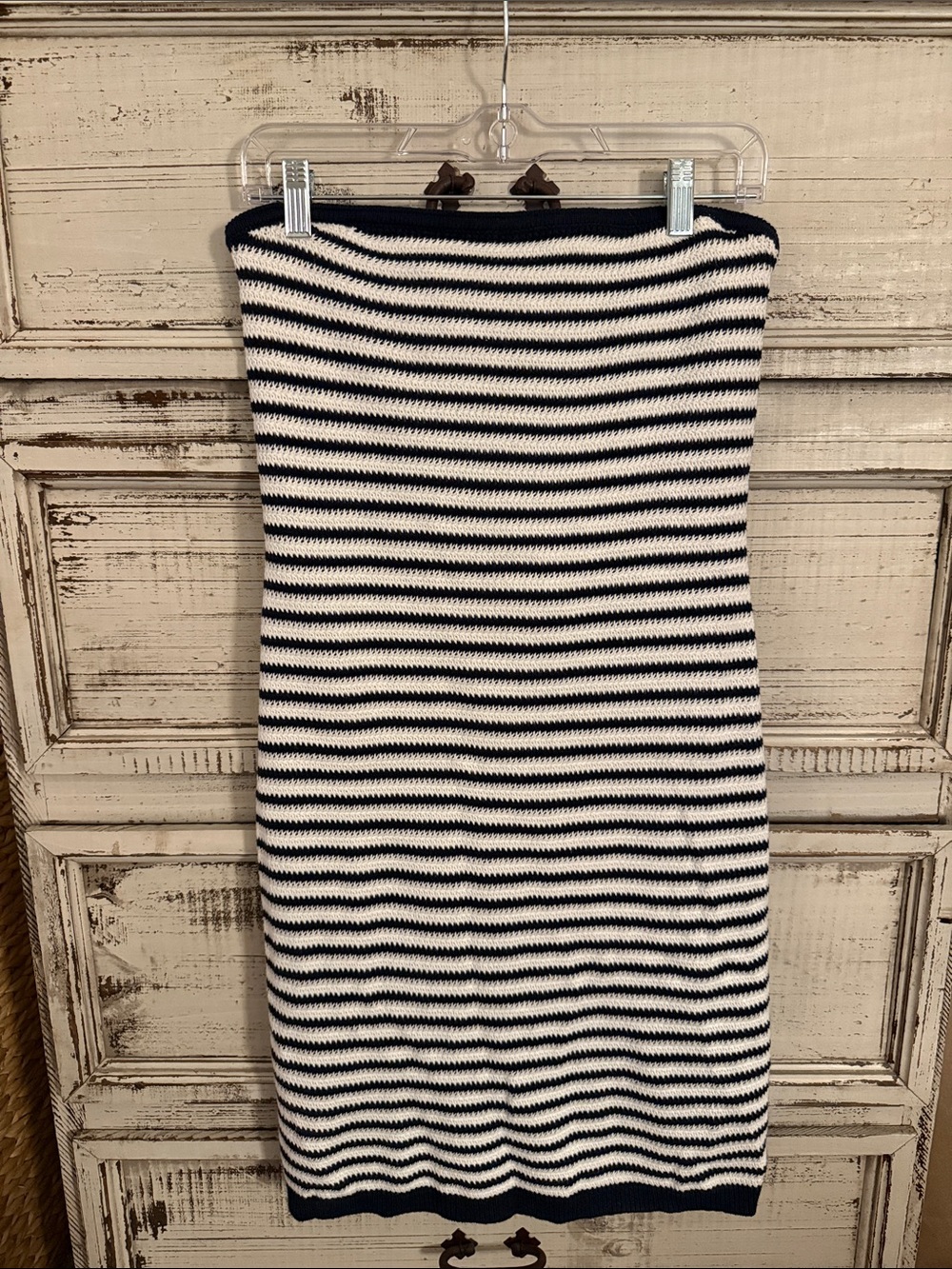 Abercrombie & Fitch Navy and White Striped Knit Strapless Dress
